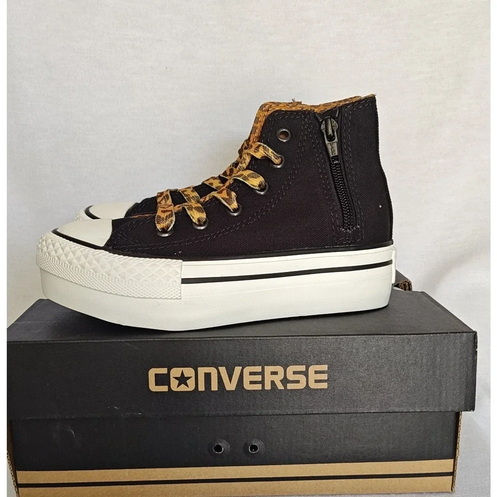 Converse Chuck Taylor All Star Platform Zip Black Leopard Pinecone‎ Kids 11 New